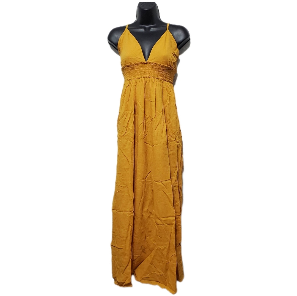Ninexis Plus Smocking Waist Golden Sun Maxi Dress with Adjustable Strap Size 1X